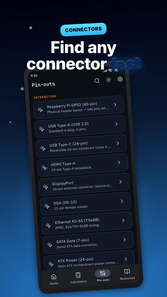 Interactive connector list — Raspberry Pi GPIO, USB, HDMI, DisplayPort, Ethernet and SATA pin-outs